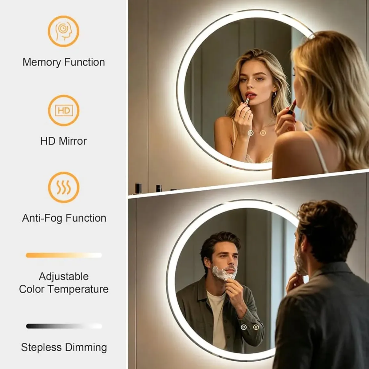 60CM Round bathroom mirror with LED lights
Makeup - Image 4
