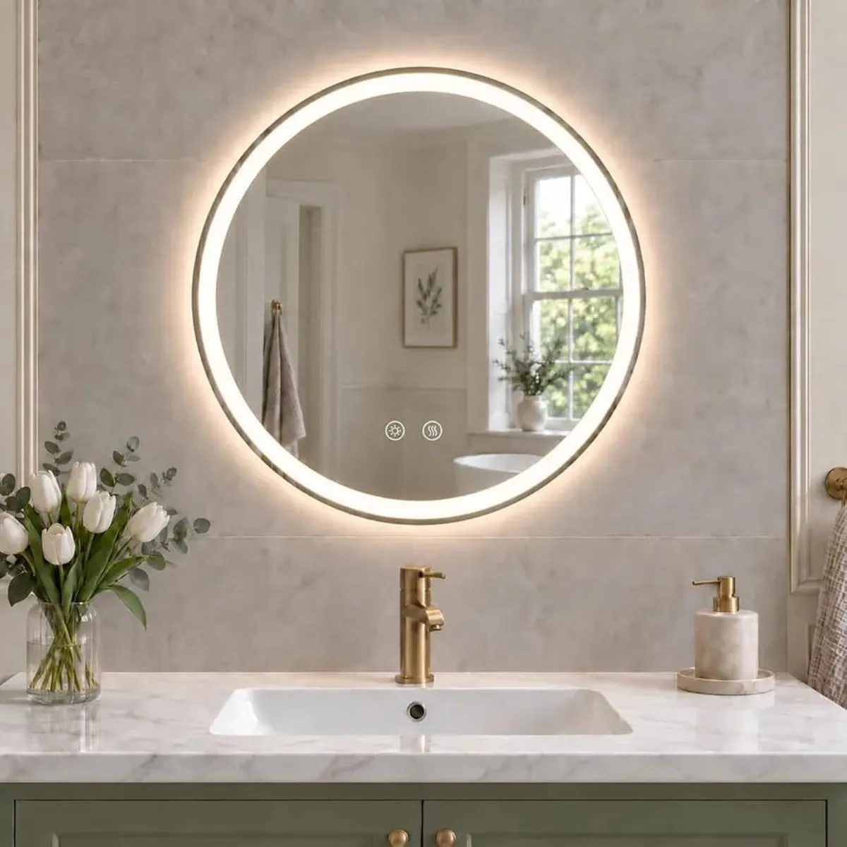 60CM Round bathroom mirror with LED lights
Makeup - Image 1