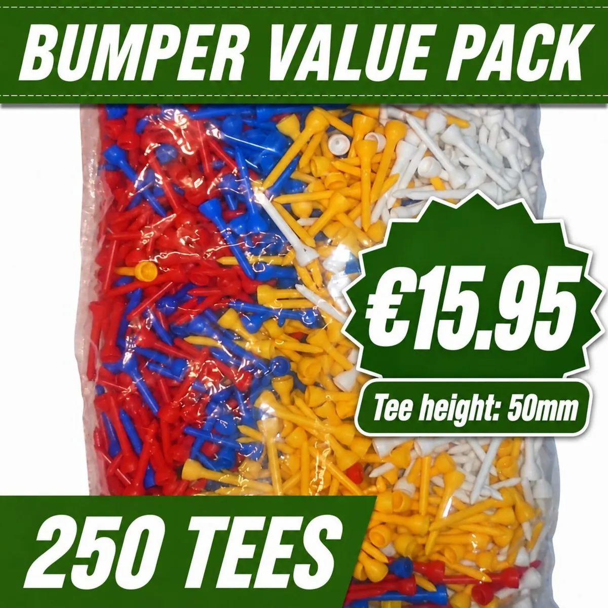 CG Long Plastic Tees - Mixed Colours - 50mm x 250
