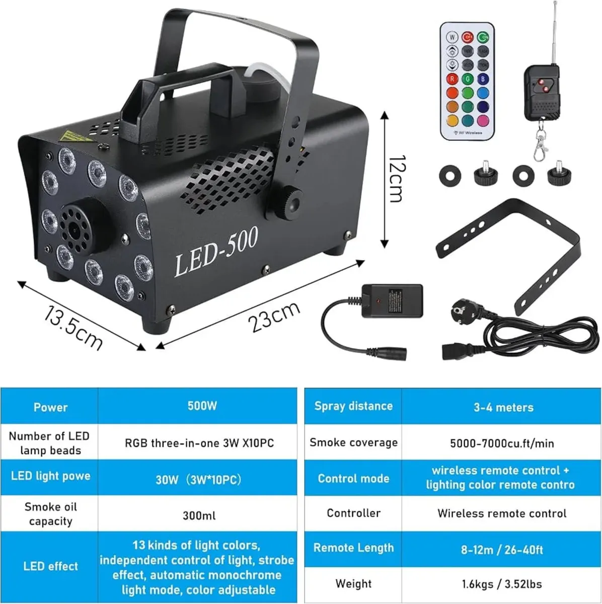 Fog Machine 500W Smoke Machine with 10 RGB LED & W - Image 4