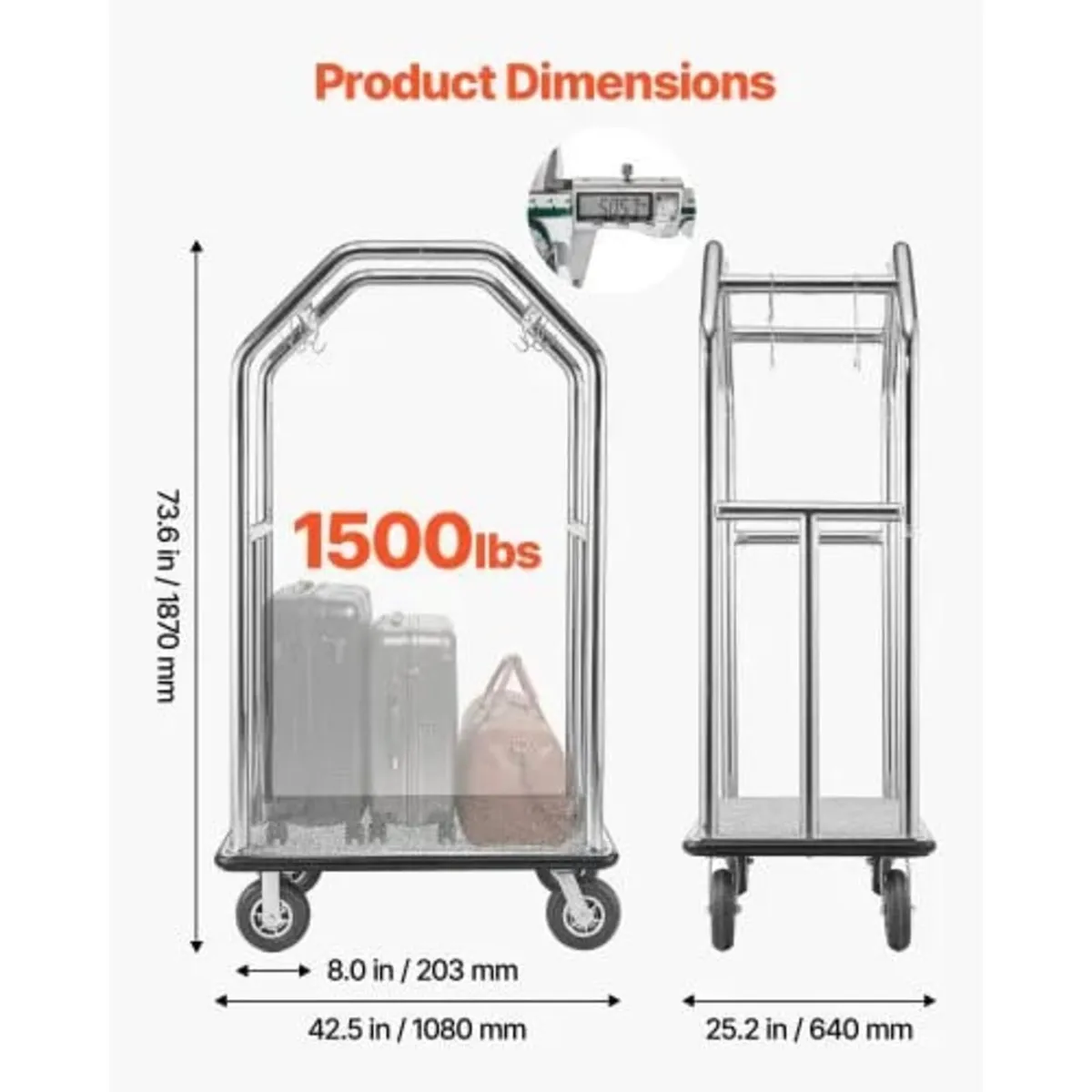 Hotel Luggage Cart, 680.39 kg Heavy Duty Bellman C - Image 2