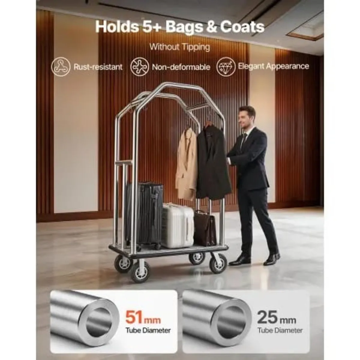 Hotel Luggage Cart, 680.39 kg Heavy Duty Bellman C - Image 4