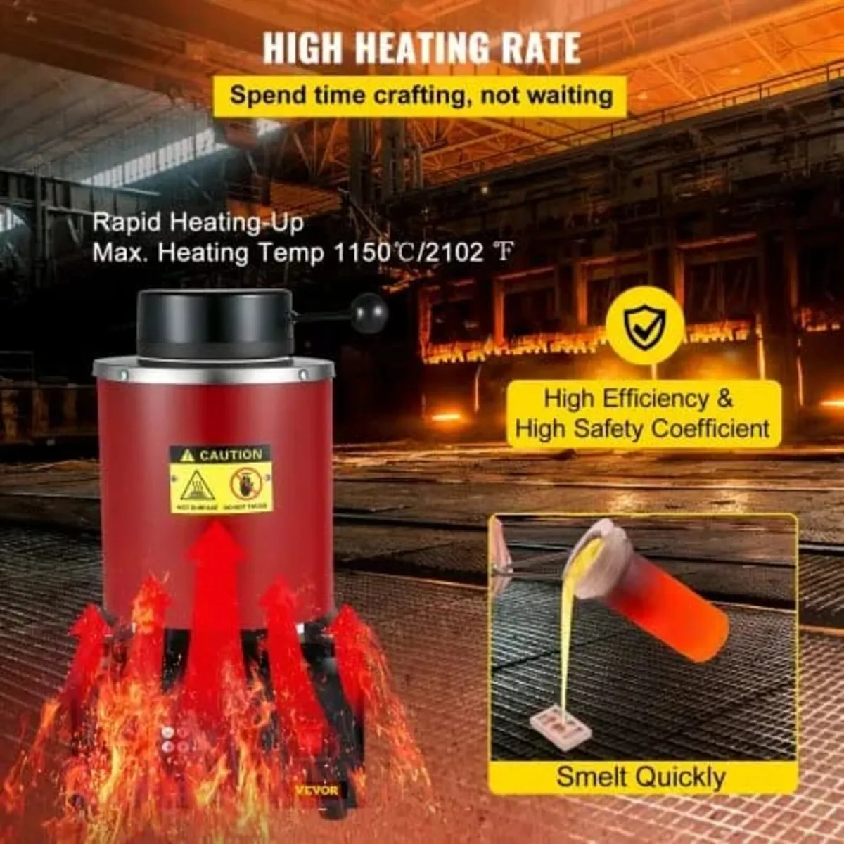 Gold Melting Furnace, 1350W, 1150 ℃ Max Temperatur - Image 3