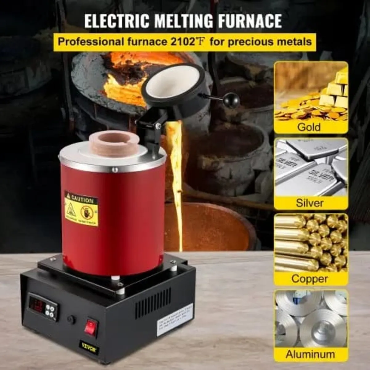 Gold Melting Furnace, 1350W, 1150 ℃ Max Temperatur - Image 4