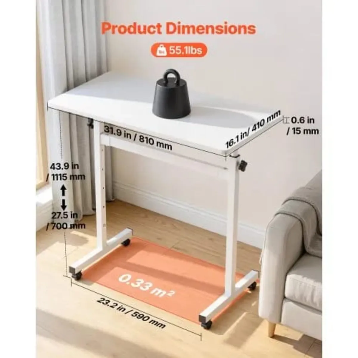 Standing Desk, Adjustable Height Mobile Stand Up D - Image 3
