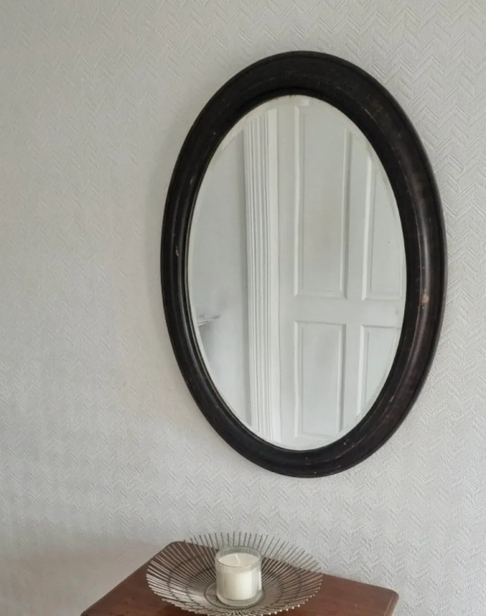 Antique Wood Frame Oval Mirror - Image 2