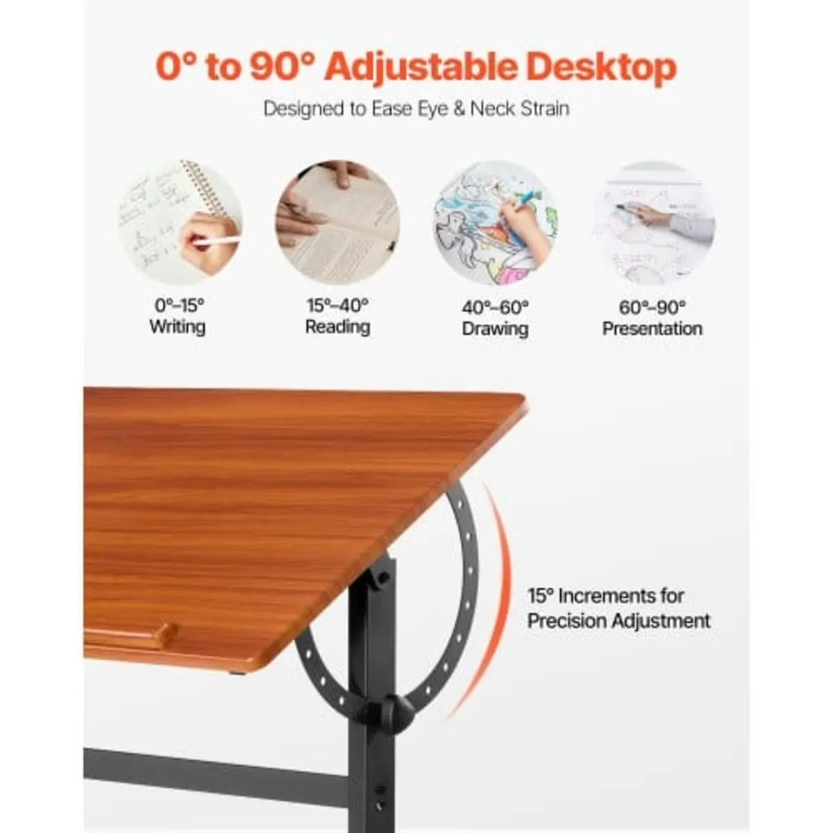 Drafting Table, Adjustable 0°–90° Tilt Drawing Des - Image 2