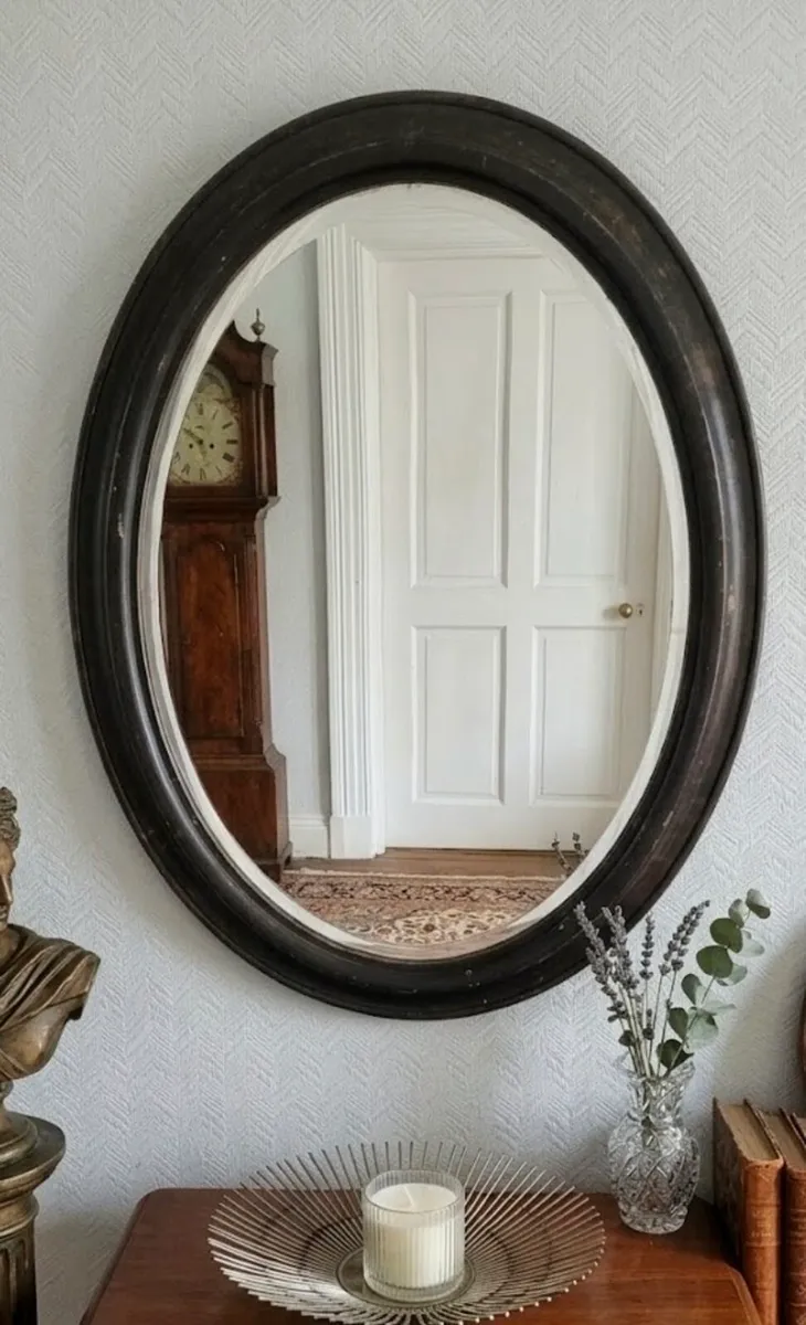 Antique Wooden Frame Oval Wall Mirror - Image 1