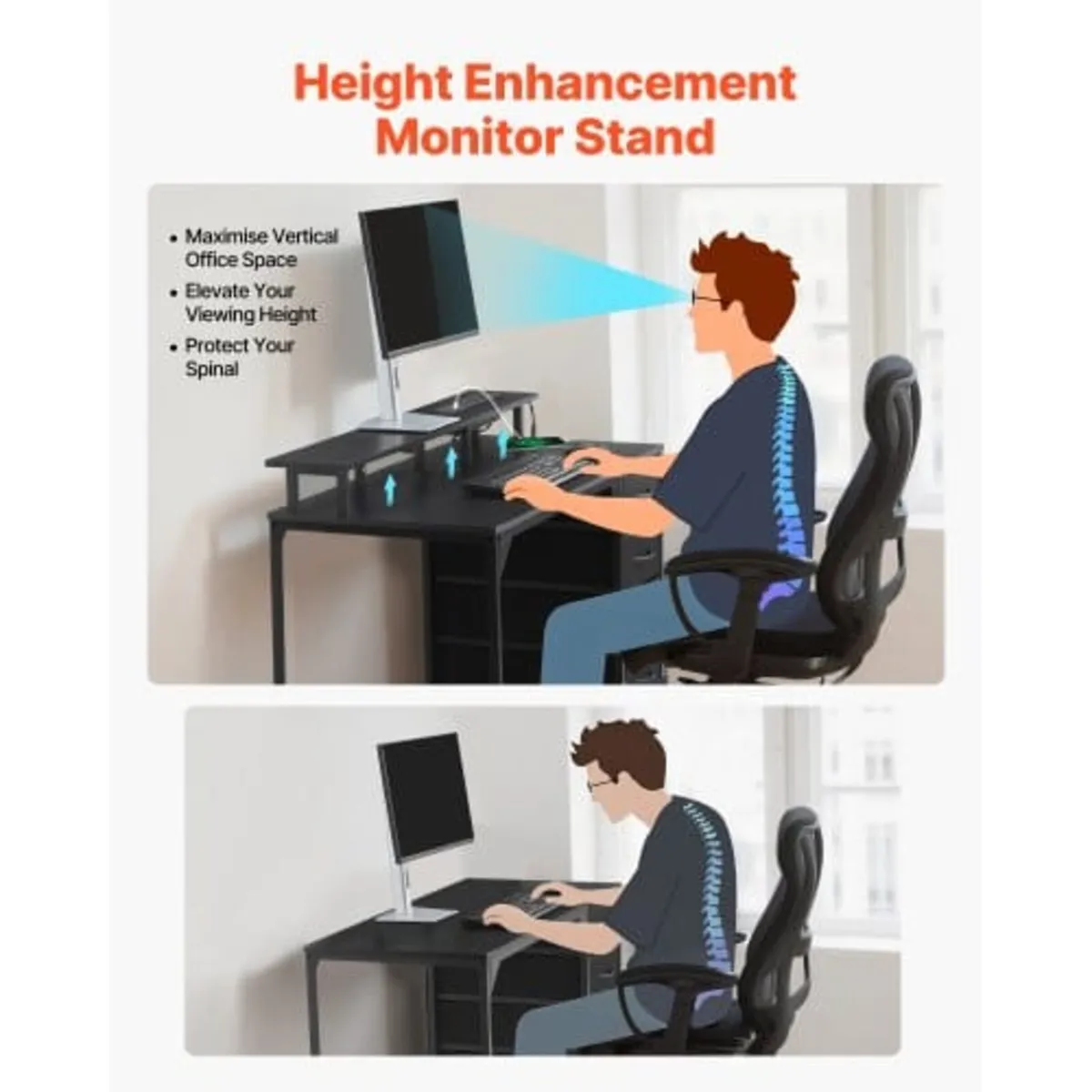 120 cm Computer Desk with Smart LED Lights and Pow - Image 3