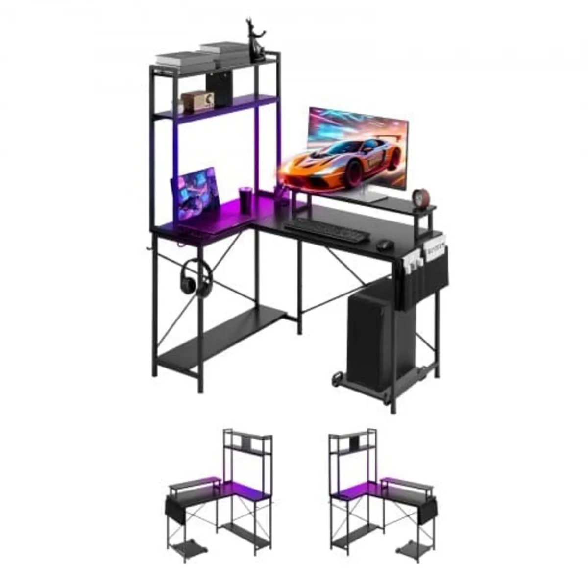 L-Shaped Gaming Desk with LED Lights, 1.2m Reversi - Image 1