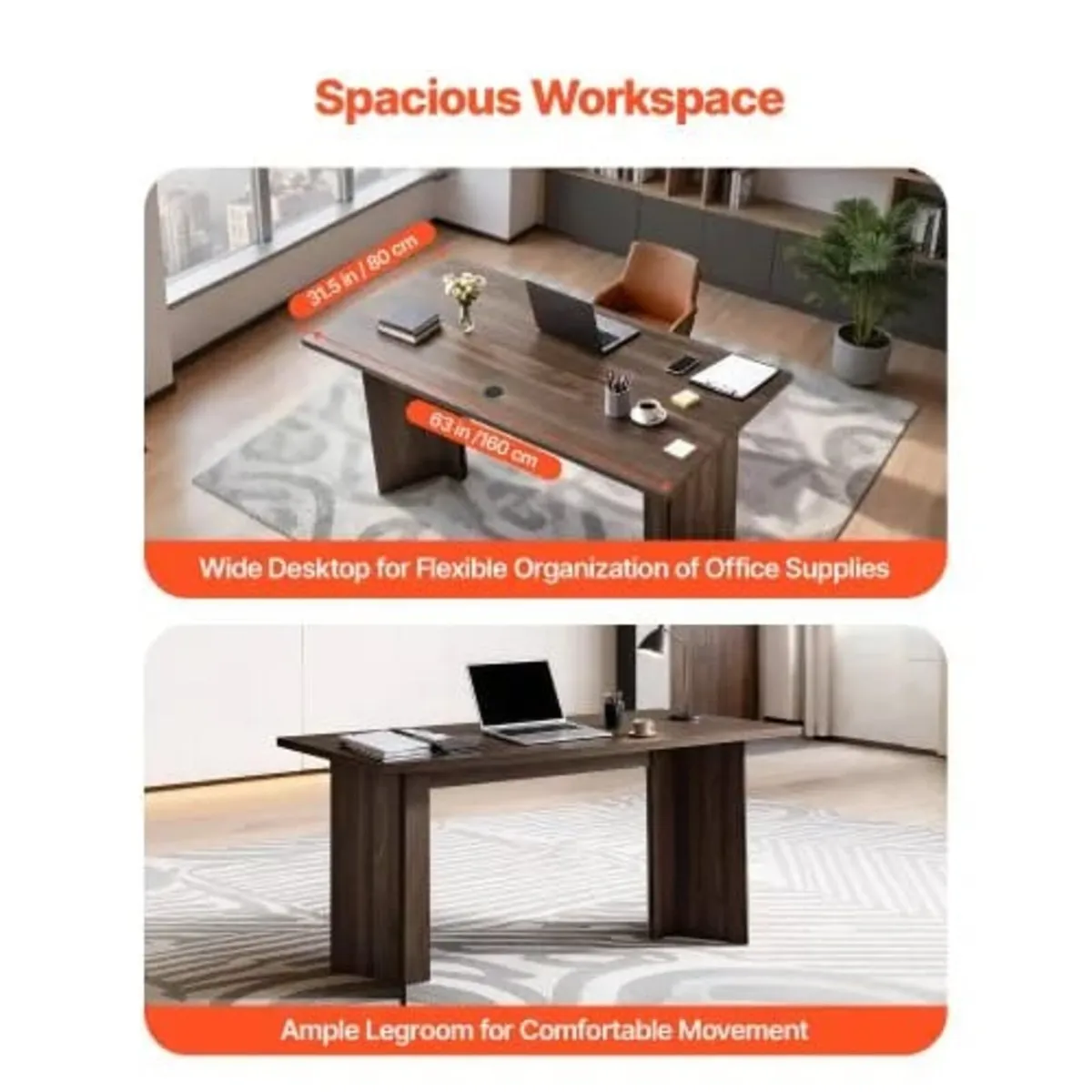 63 in Executive Desk, Large Modern Rectangle Offic - Image 2