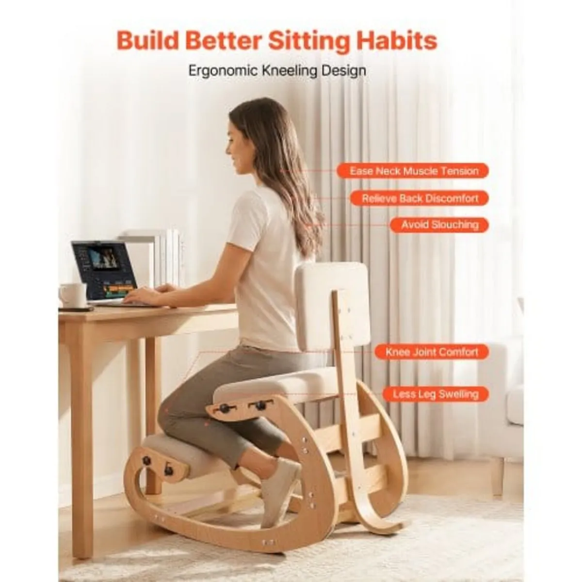 Ergonomic Kneeling Chair, Wooden Posture Knee Chai - Image 3