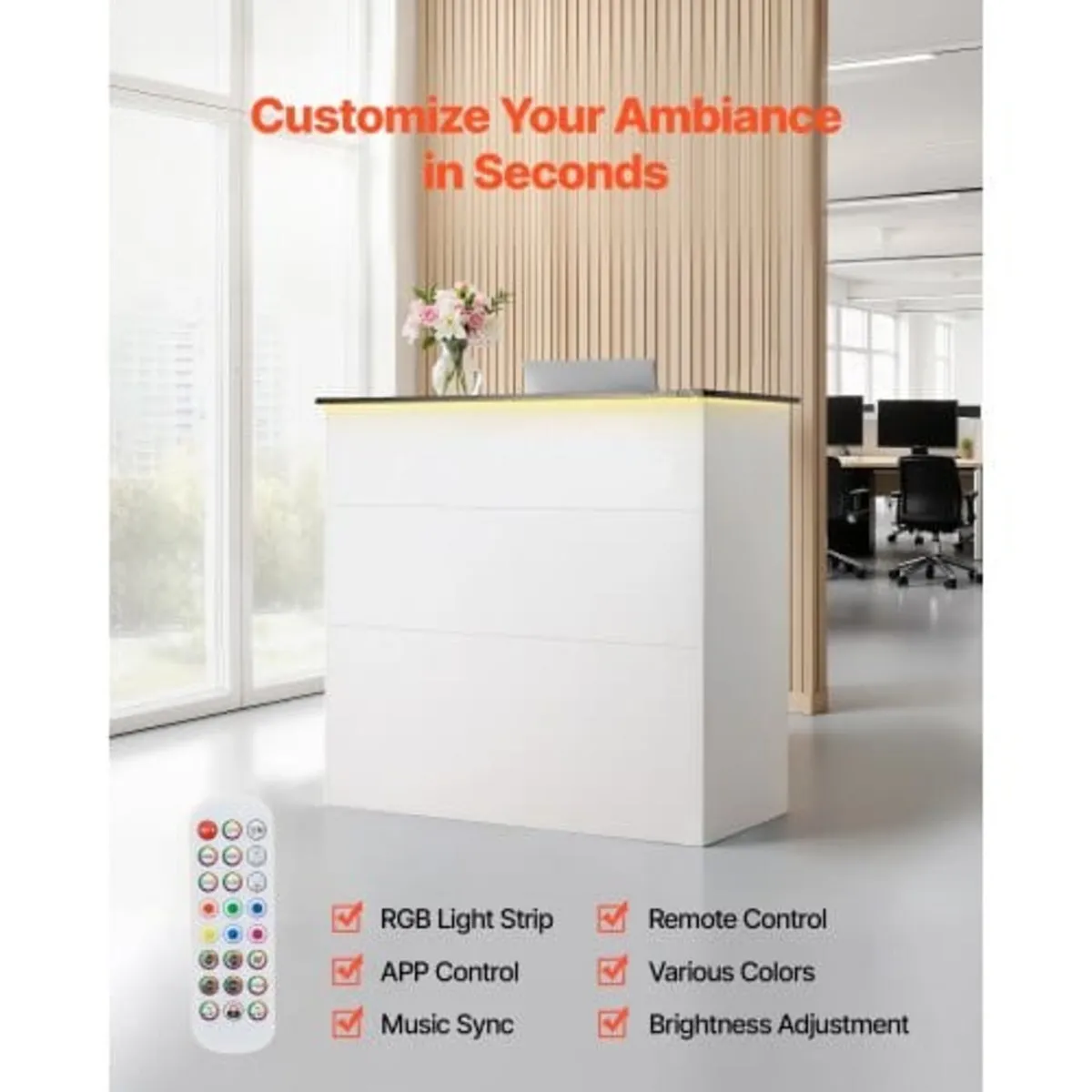 Reception Desk, 127.5cm Rectangular Front Counter - Image 3