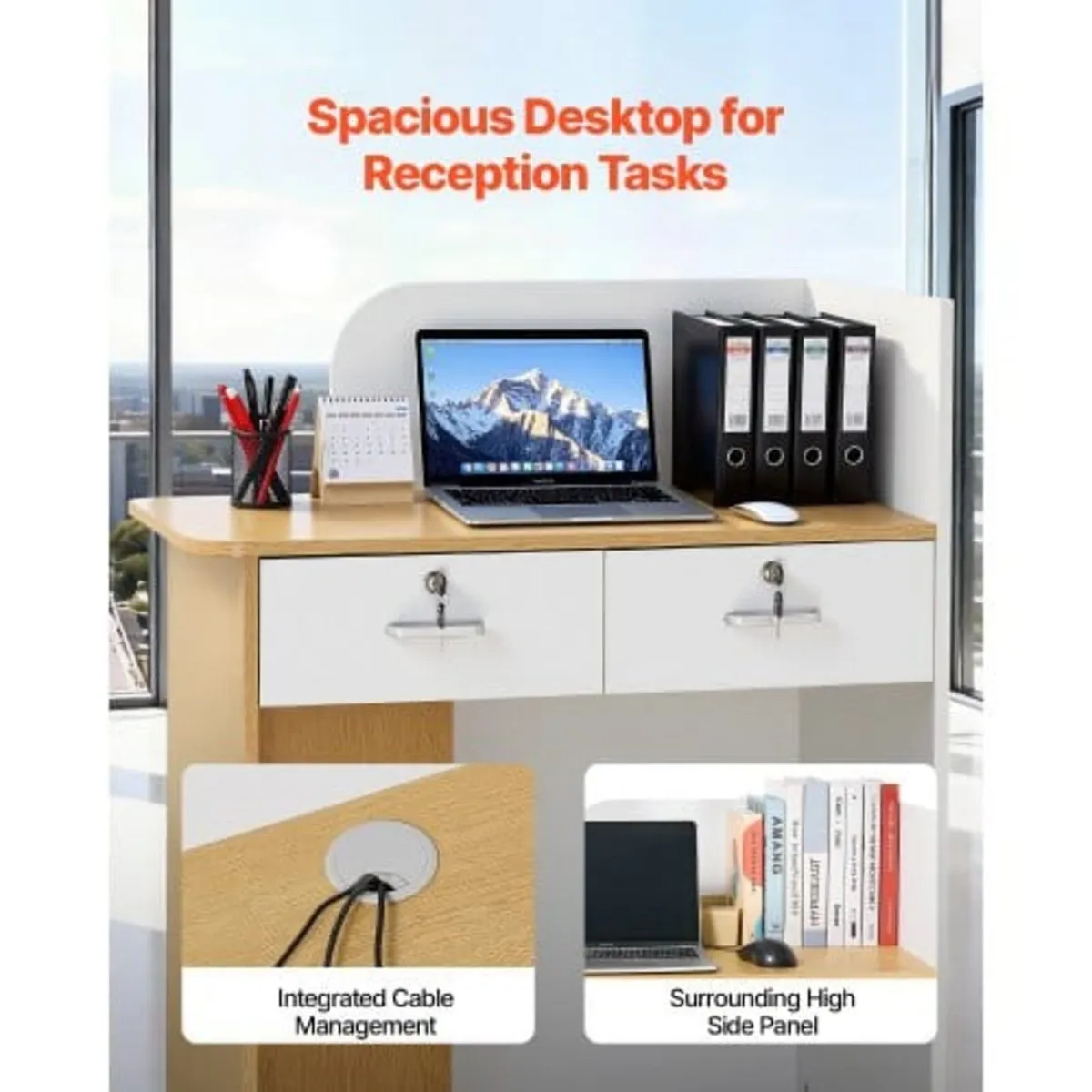 Reception Desk, 80 cm Rectangular Front Counter Ta - Image 2