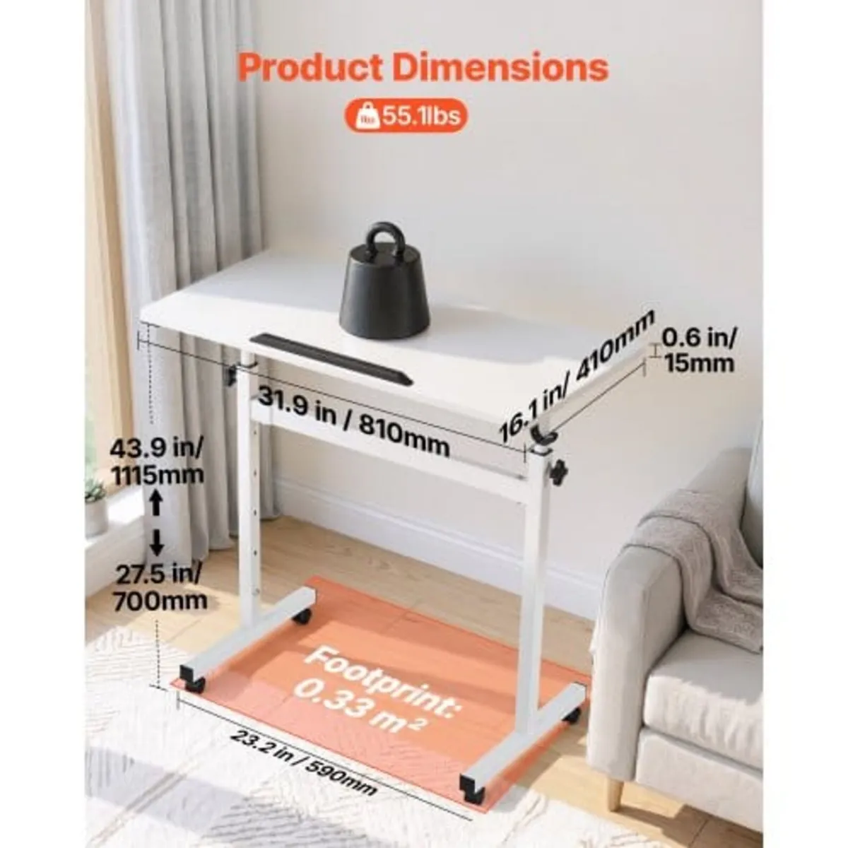 Standing Desk, Adjustable Height Mobile Stand Up D - Image 4