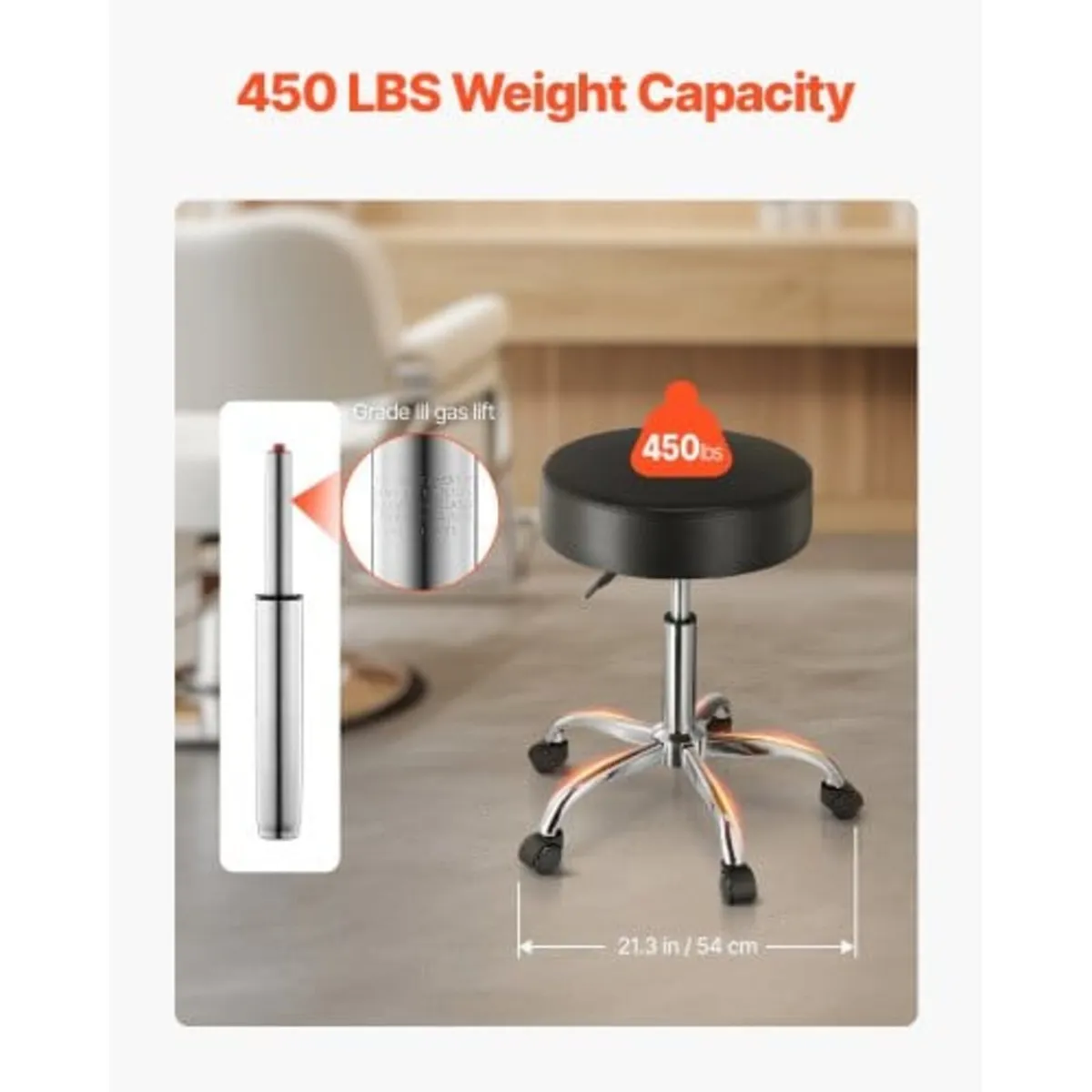 Rolling Stool with Wheels, 450 LBS Weight Capacity - Image 4