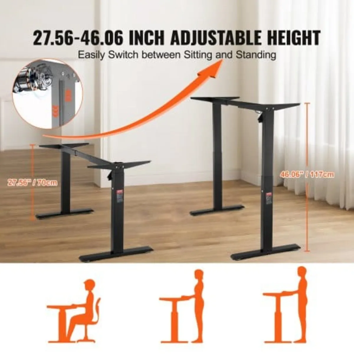 Standing Desk Frame, Adjustable 70-117 cm Height & - Image 3