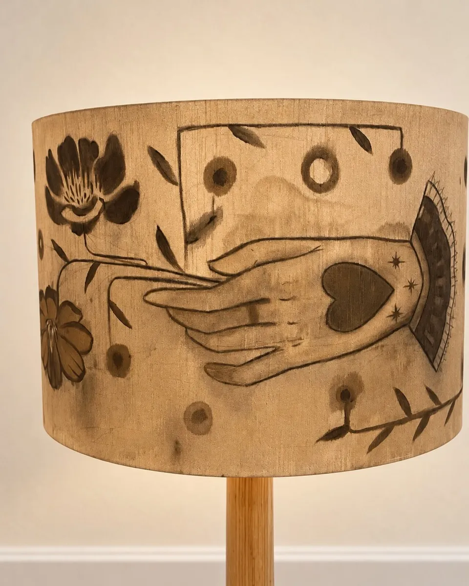 Restored Hardwood floor lamp with hand-painted sha - Image 3