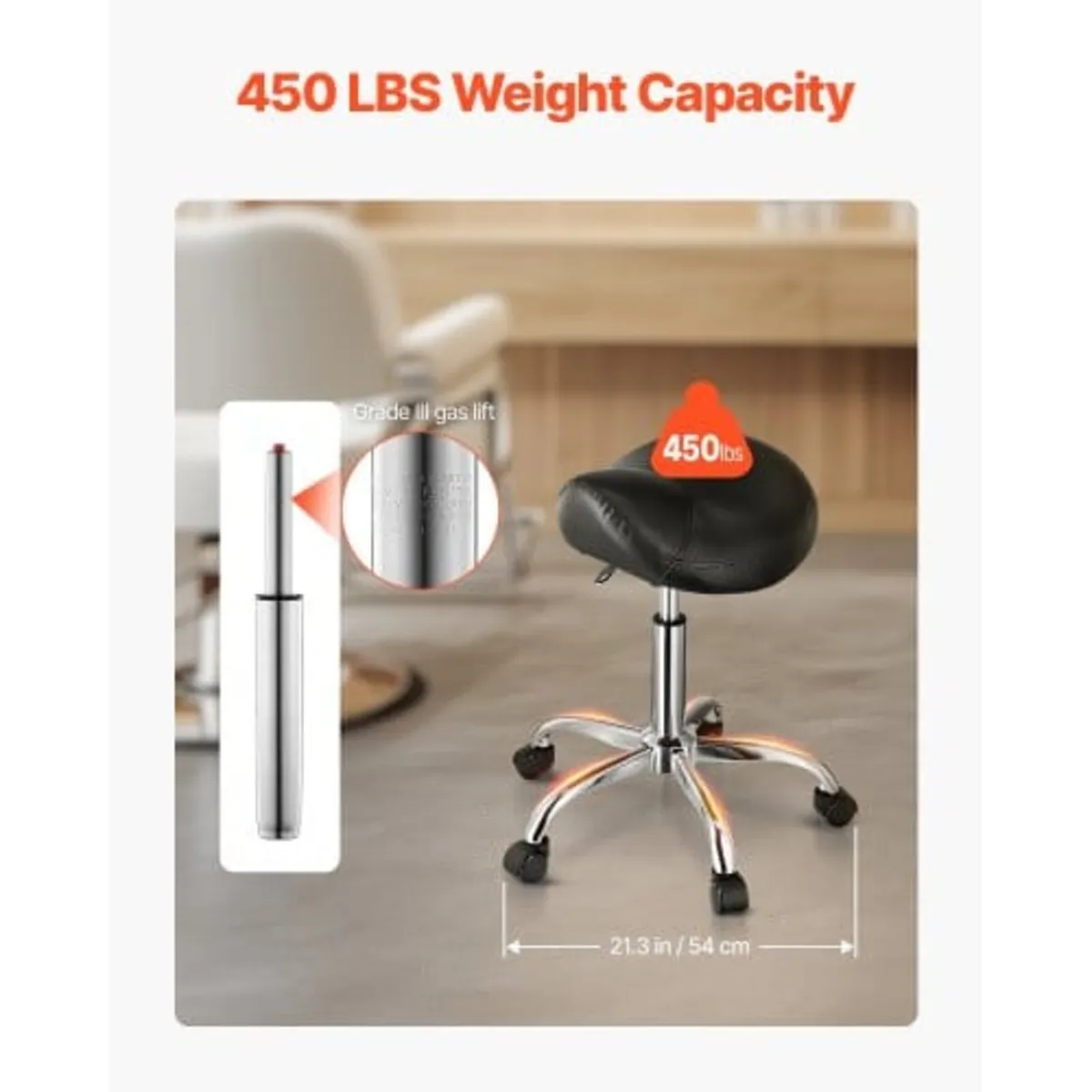 Saddle Stool with Wheels, 450 LBS Weight Capacity - Image 4