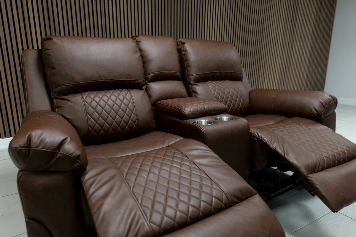 Roman 2 Seater Brown Leather Recliner Sofa - Image 2