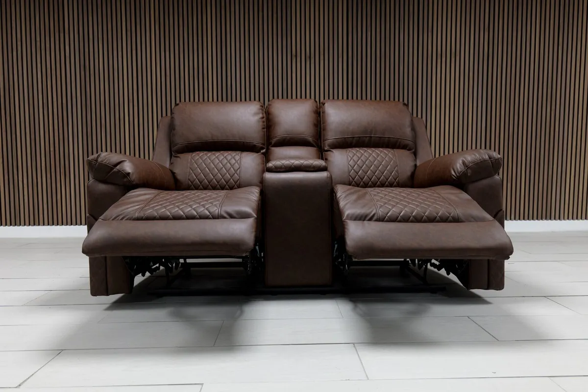 Roman 2 Seater Brown Leather Recliner Sofa - Image 3