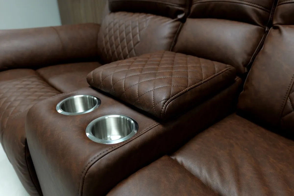 Roman 2 Seater Brown Leather Recliner Sofa - Image 4