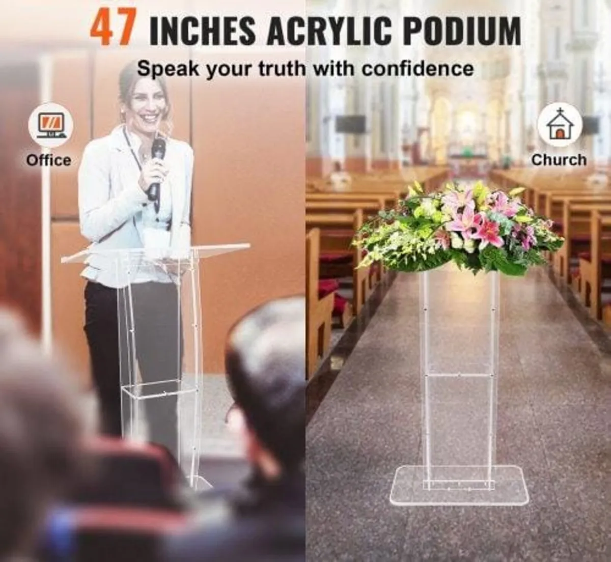 Acrylic Podium, 119 cm Tall, Clear Acrylic Podium - Image 2