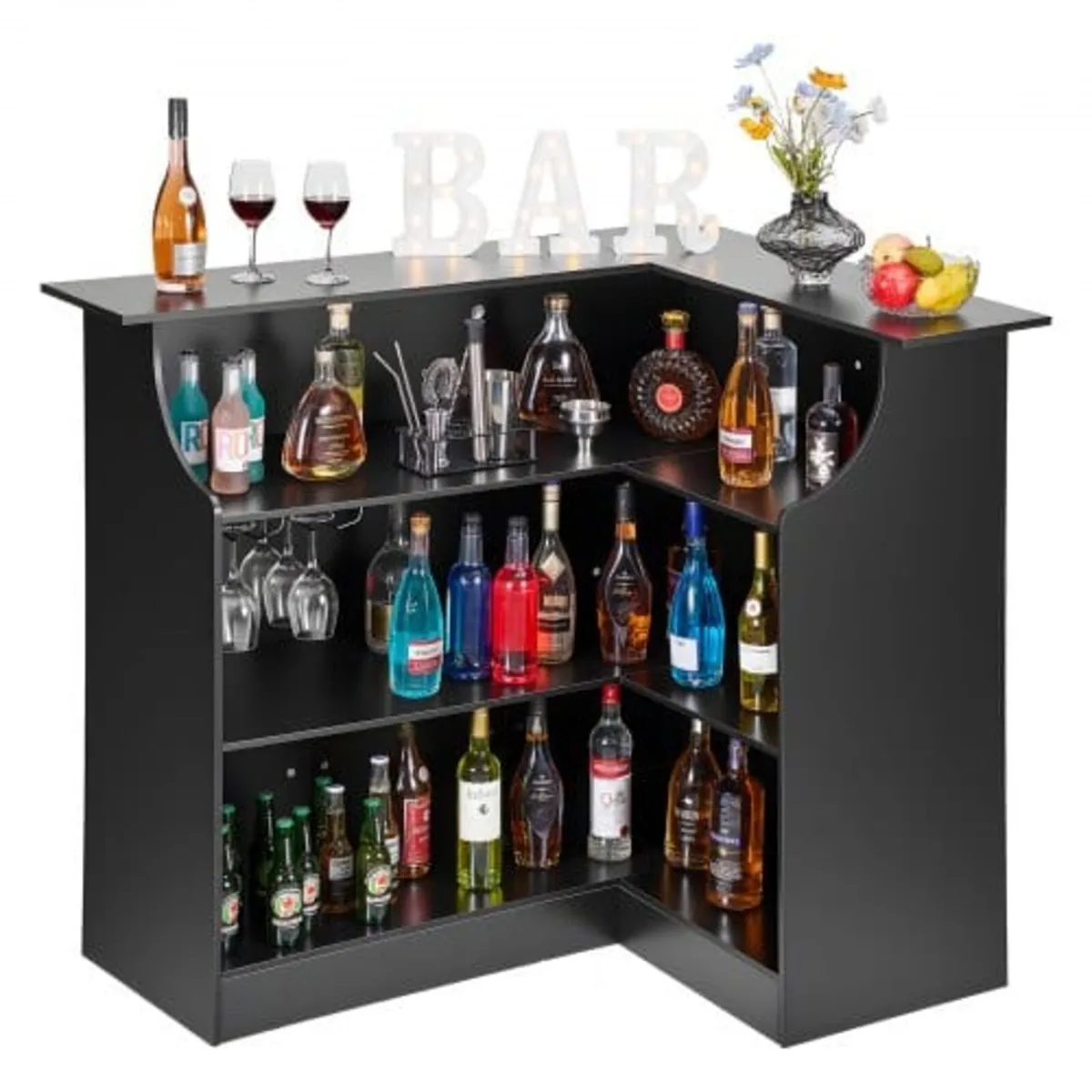 Home Bar Unit, L-Shaped Wine Bar Cabinet Table 4-T - Image 1