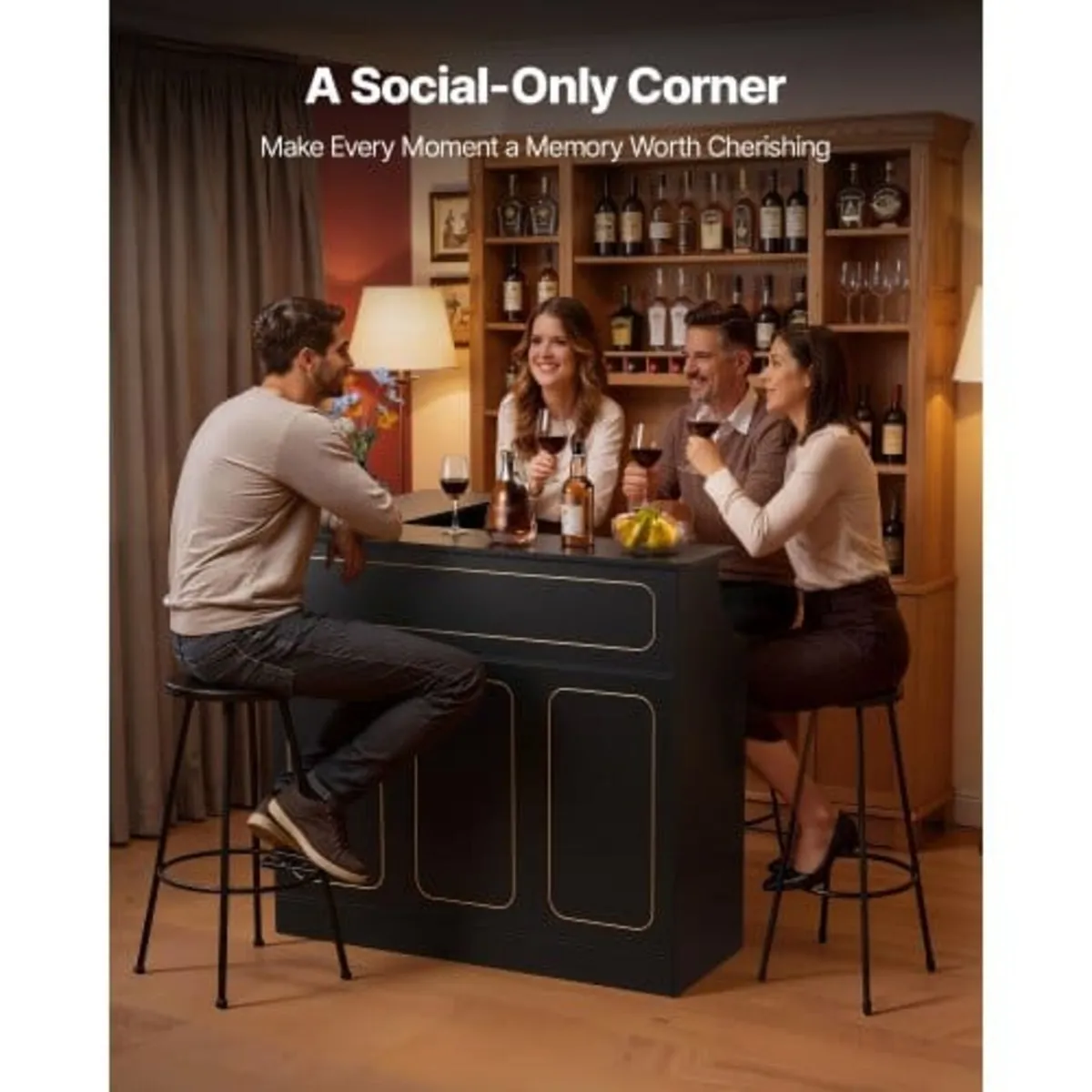 Home Bar Unit, L-Shaped Wine Bar Cabinet Table 4-T - Image 4
