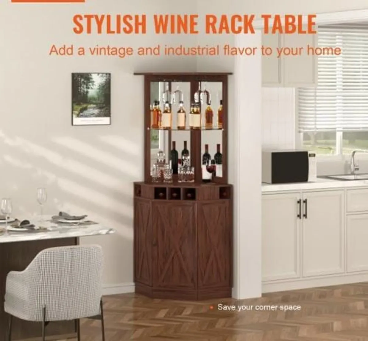 Corner Industrial Bar Cabinet, Wine Table for Liqu - Image 2