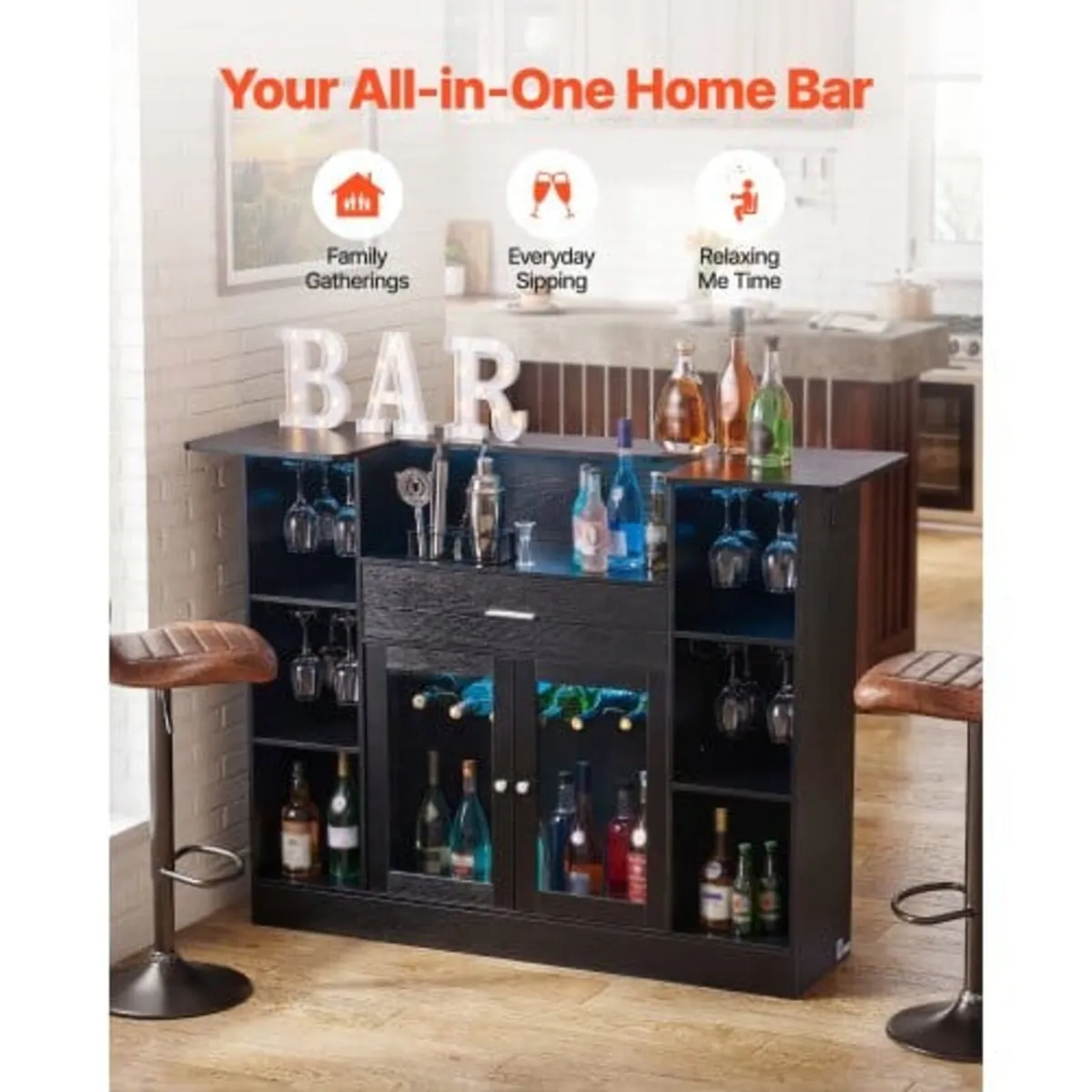 Home Bar Unit, Wine Bar Cabinet Table 4-Tier with - Image 3