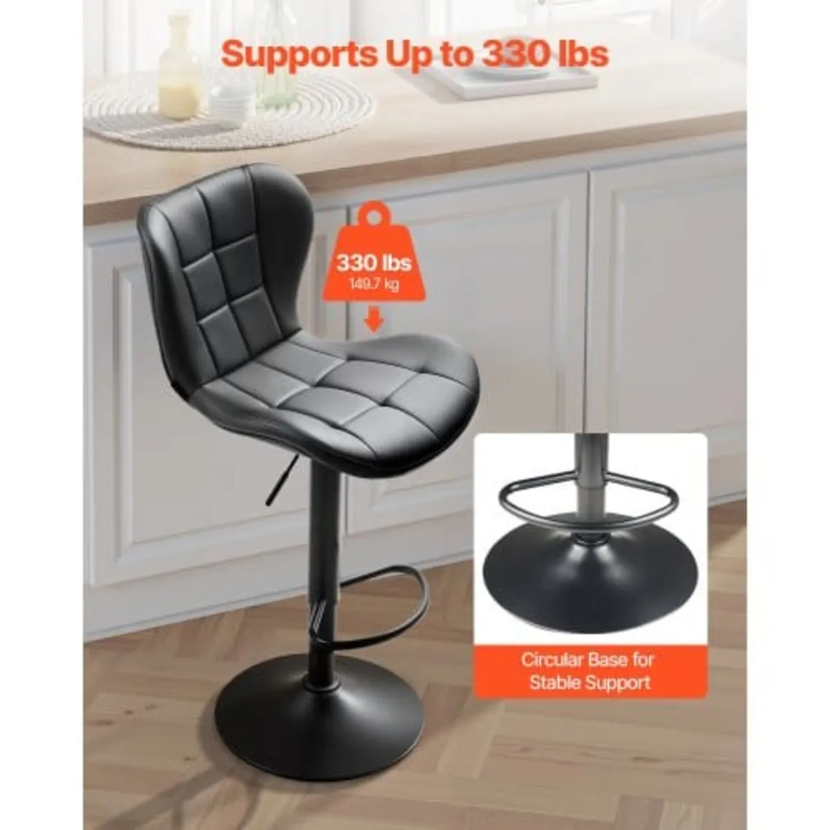 Bar Stool Set of 2, Modern PU Leather Counter Heig - Image 3