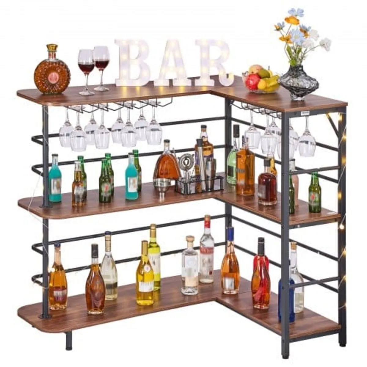 Home Bar Unit, L-Shaped Wine Bar Cabinet Table 3-T - Image 1
