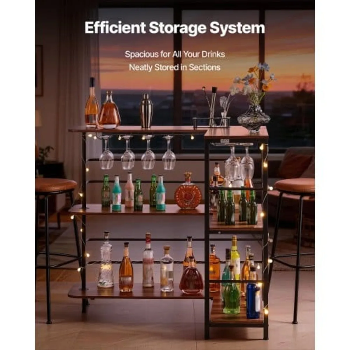 Home Bar Unit, L-Shaped Wine Bar Cabinet Table 3-T - Image 3