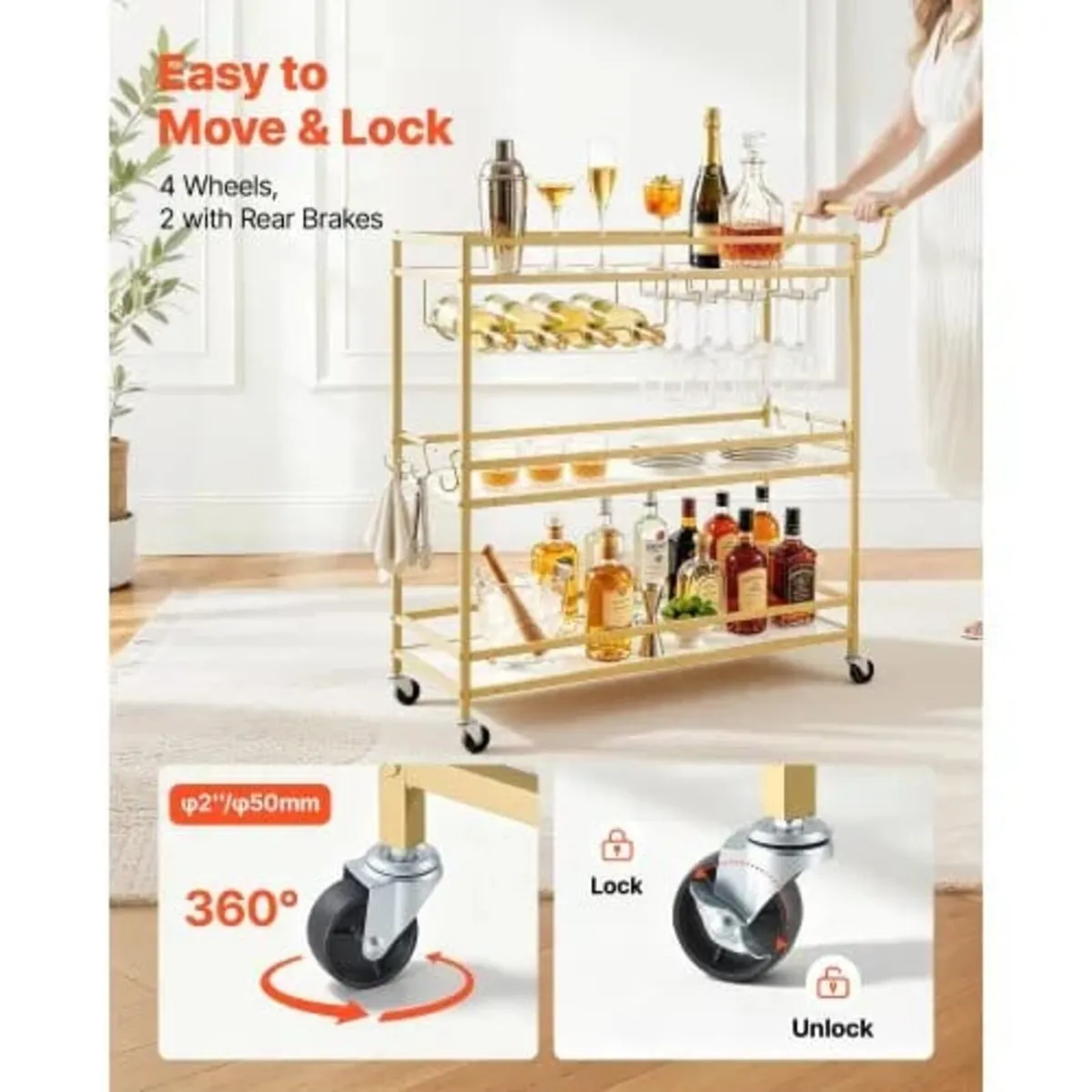 Bar Cart, 3 Tiers Home Kitchen Serving Carts, Mode - Image 2