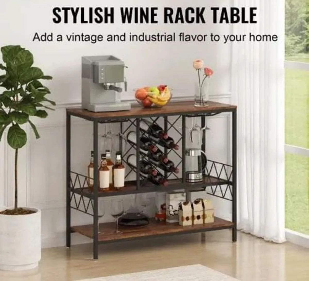 40 Inch Industrial Bar Cabinet, Wine Table for Liq - Image 4