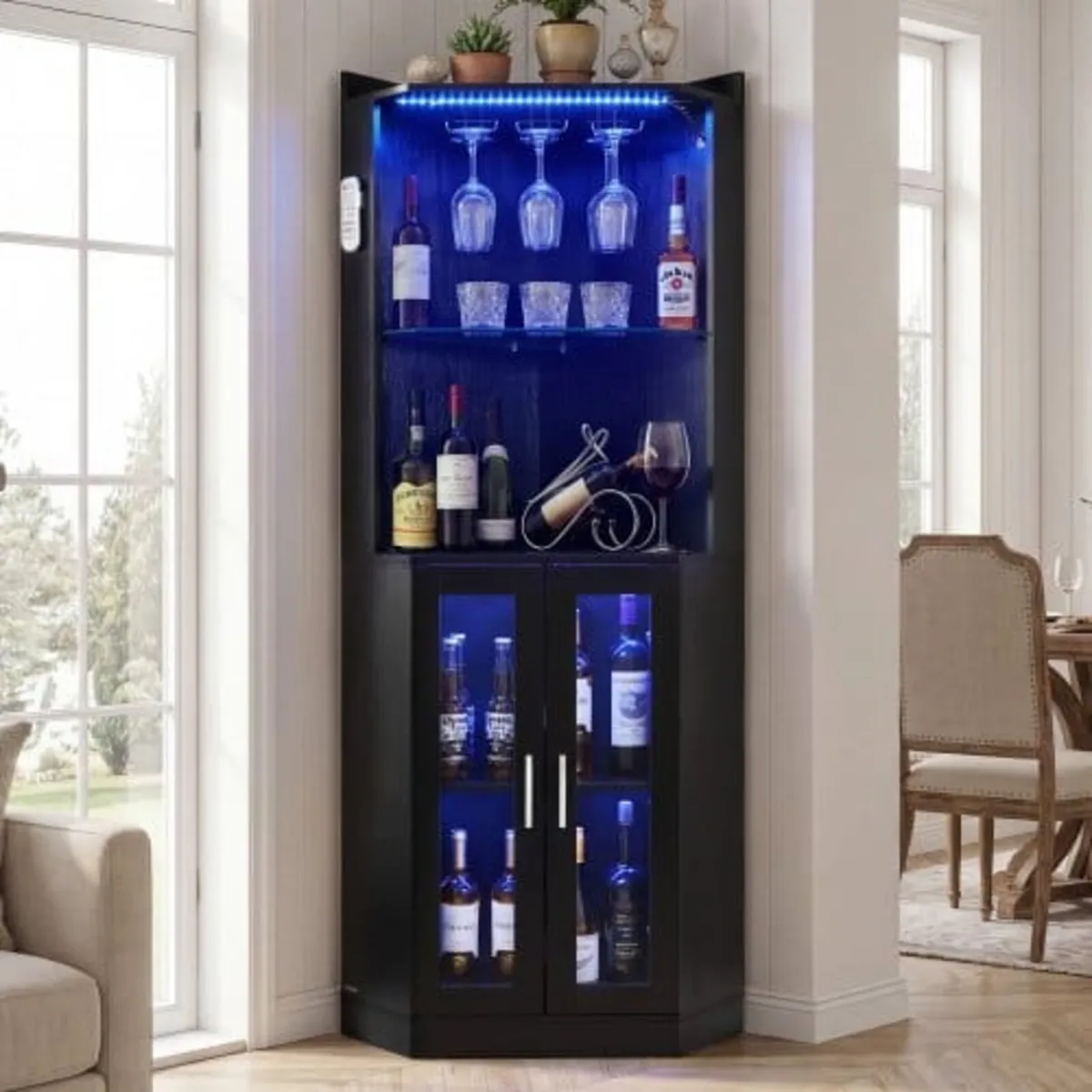 Corner Wine Cabinet, Bar Cabinet with Ample Storag - Image 1