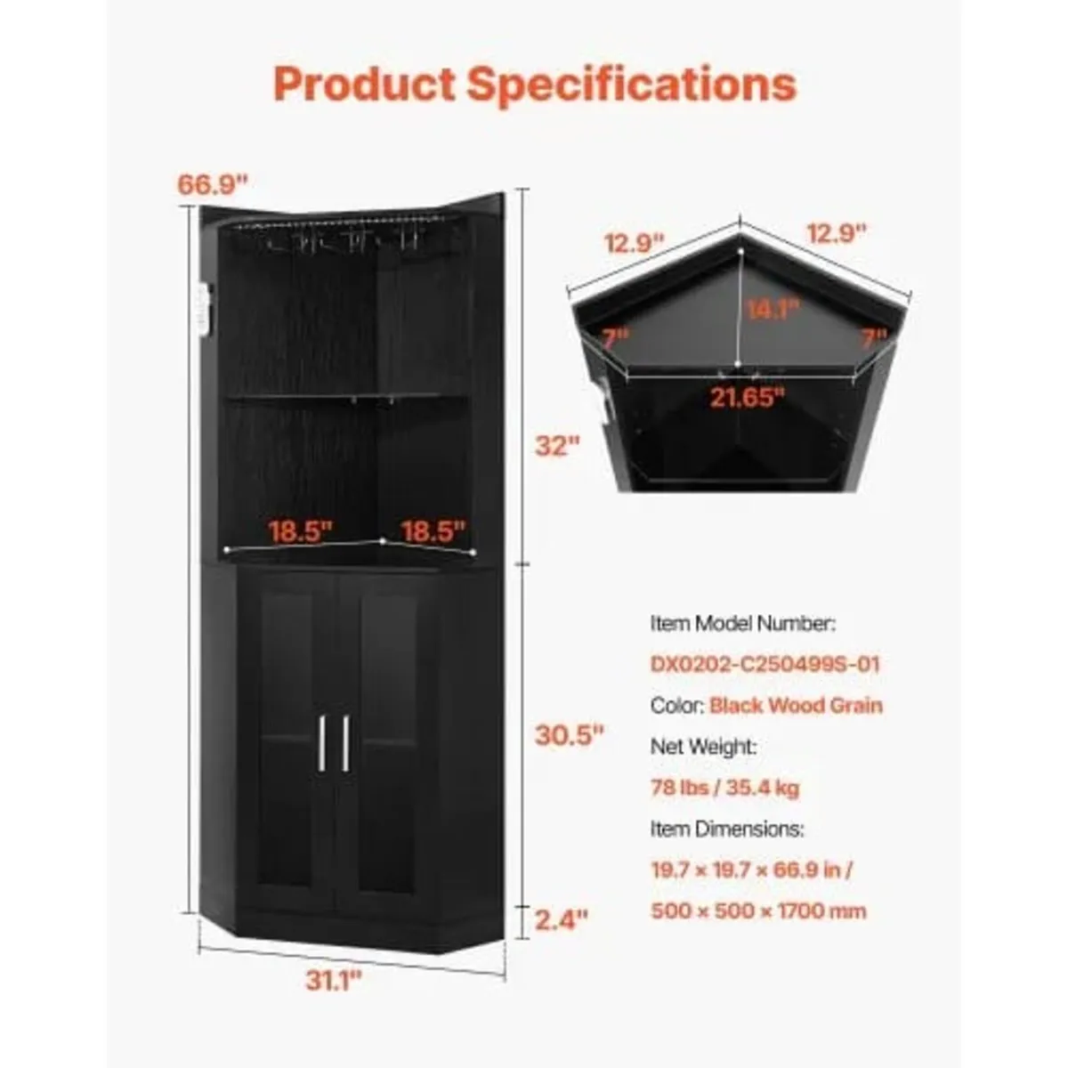 Corner Wine Cabinet, Bar Cabinet with Ample Storag - Image 4