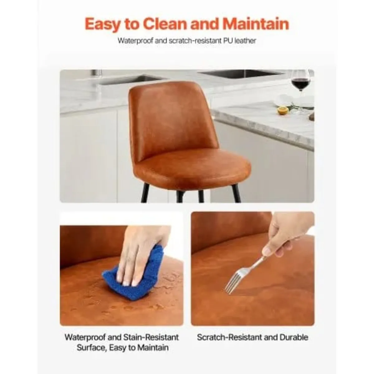 Bar Stool Set of 2, 69cm Counter Height Swivel Sto - Image 4