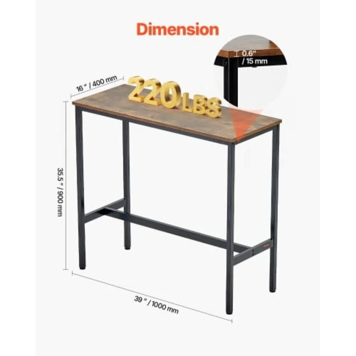Bar Table, Sturdy Metal Frame High Top Pub Table, - Image 2