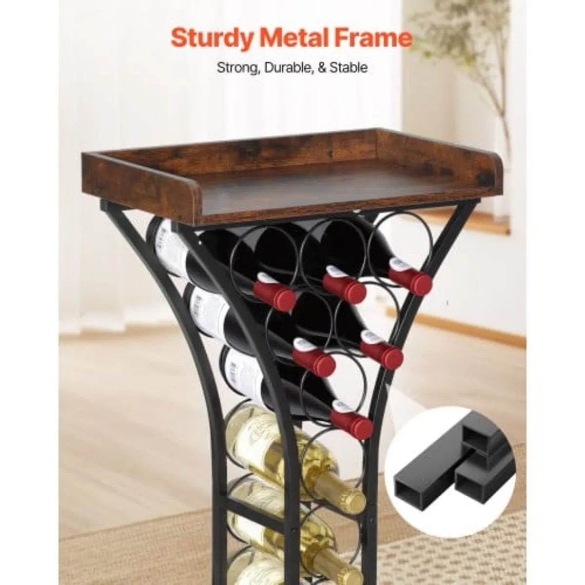 15 Bottle Wine Rack,Iron Freestanding Floor Wine H - Image 2
