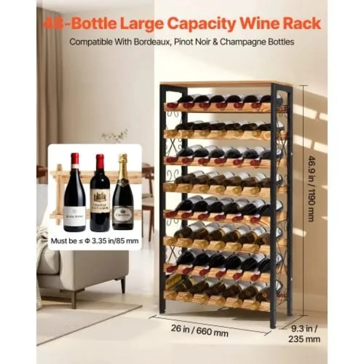 48 Bottle Wine Rack,8-Tier Iron Wine Bottle Holder - Image 4