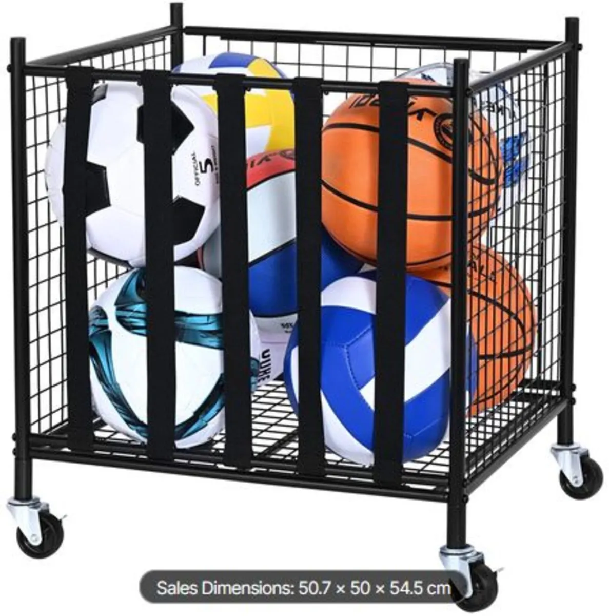 Rolling Sports Ball Storage Cart,Lockable Basketba - Image 1