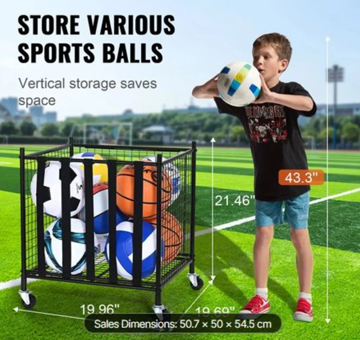 Rolling Sports Ball Storage Cart,Lockable Basketba - Image 2