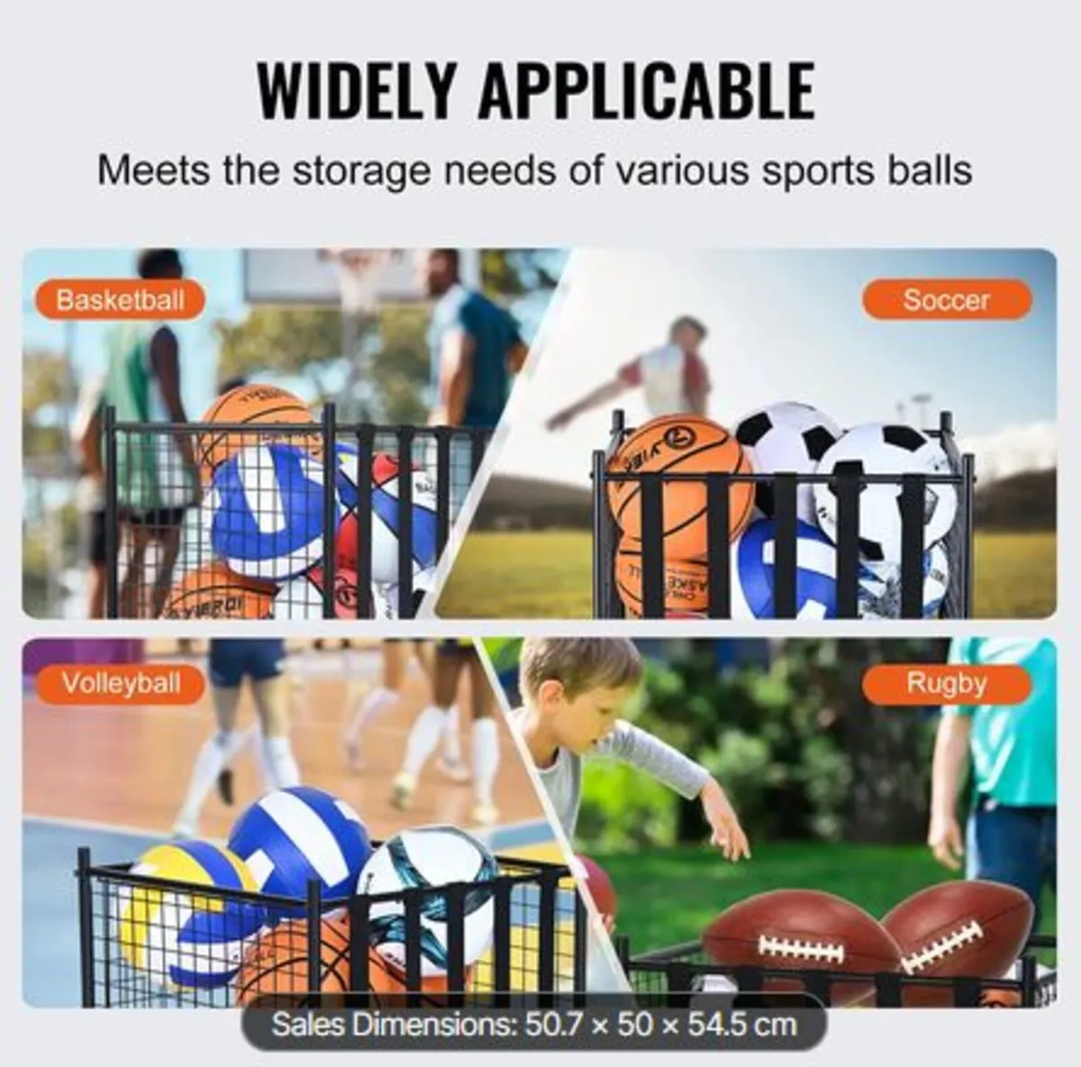 Rolling Sports Ball Storage Cart,Lockable Basketba - Image 3