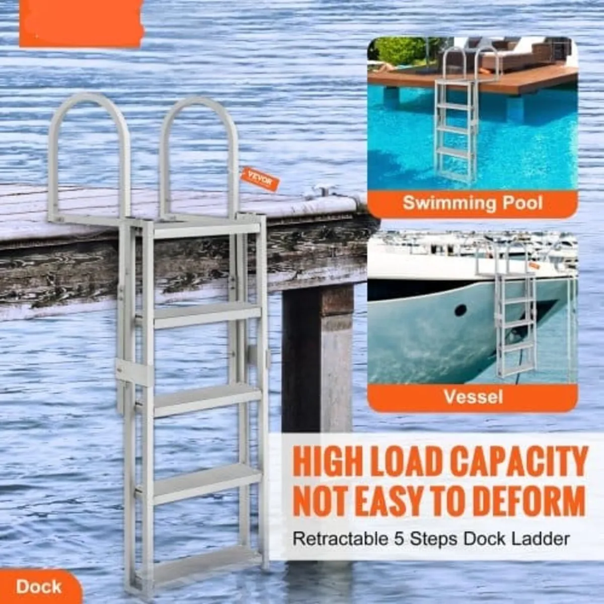 Dock Ladder, Retractable 5 Steps, 350 lbs Load Cap - Image 2