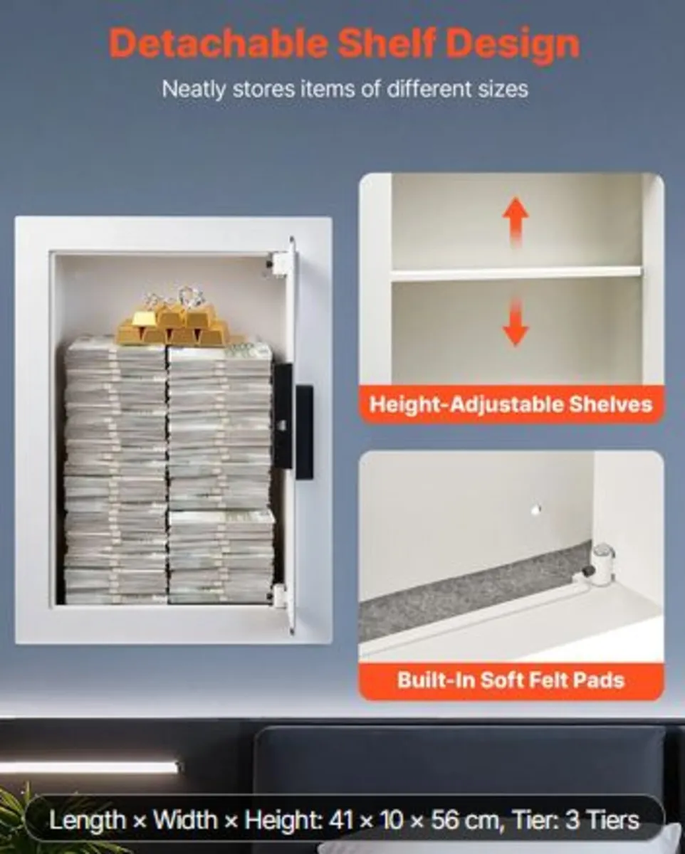 0.83 sq.ft Wall Safe, 3-Tier Hidden Wall Safe - Image 3