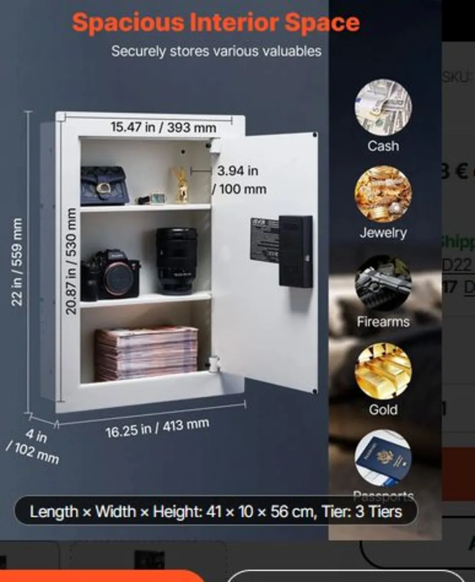 0.83 sq.ft Wall Safe, 3-Tier Hidden Wall Safe - Image 2