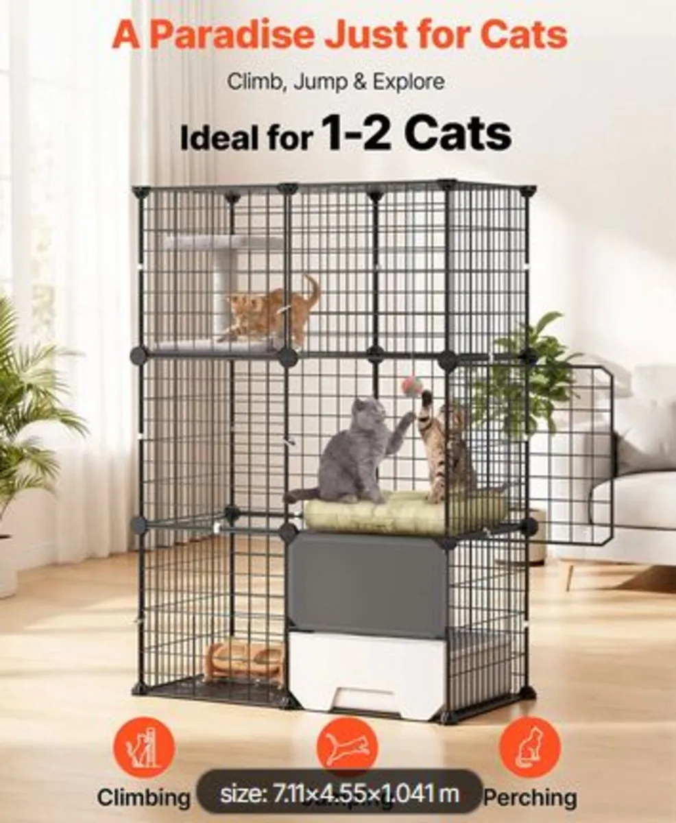 Cat Cage 3-Tier 71.1x45.5x104.1cm DIY Cat Playpen - Image 2