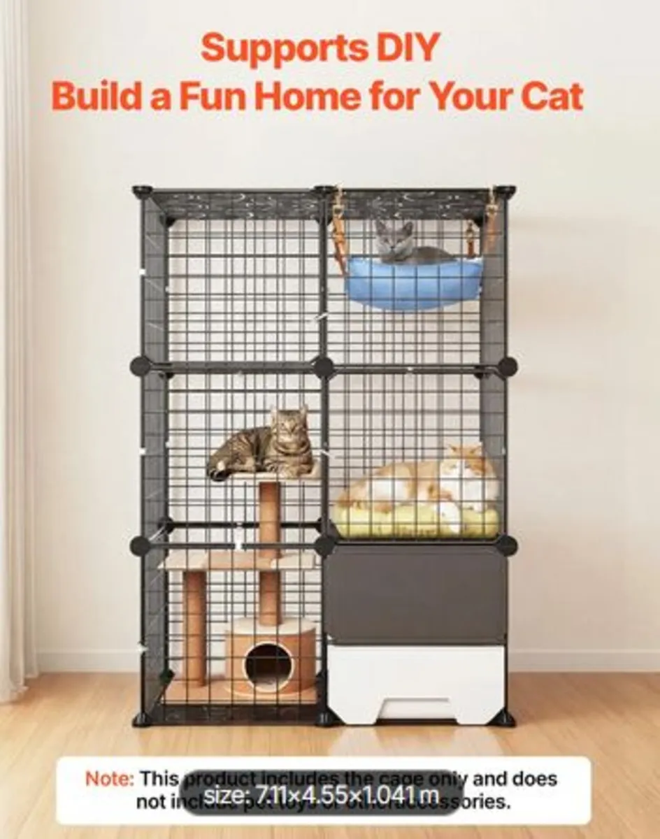 Cat Cage 3-Tier 71.1x45.5x104.1cm DIY Cat Playpen - Image 4